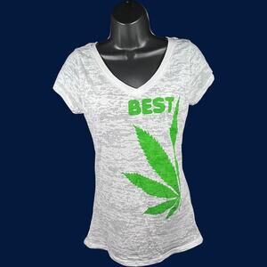 Spencer's M Y2K Streetwear Graphic Tee White Green V-Neck Short Sleeve Burnout